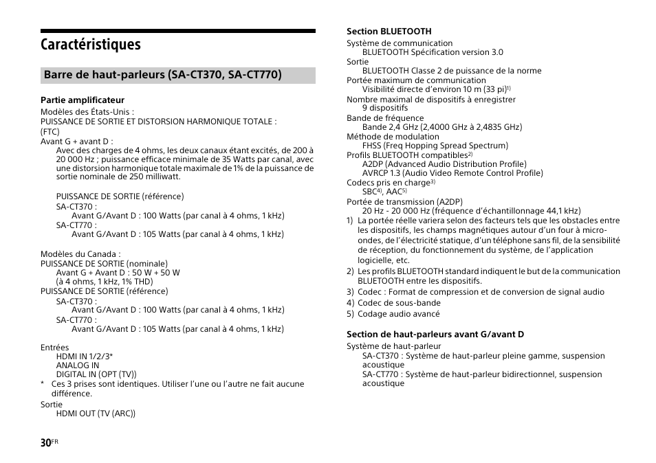 Caractéristiques | Sony HT-CT770 User Manual | Page 58 / 96