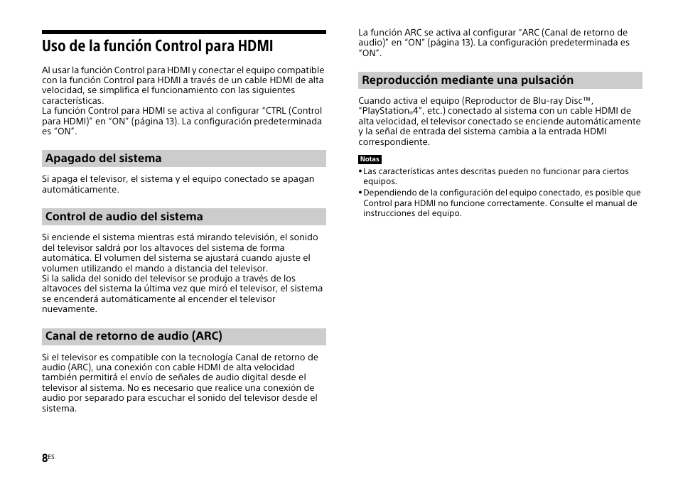 Uso de la función control para hdmi | Sony HT-CT770 User Manual | Page 68 / 96