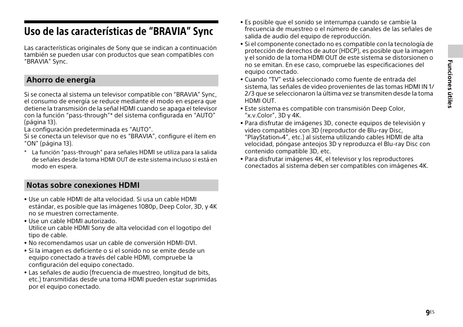 Uso de las características de “bravia” sync, Ahorro de energía notas sobre conexiones hdmi | Sony HT-CT770 User Manual | Page 69 / 96