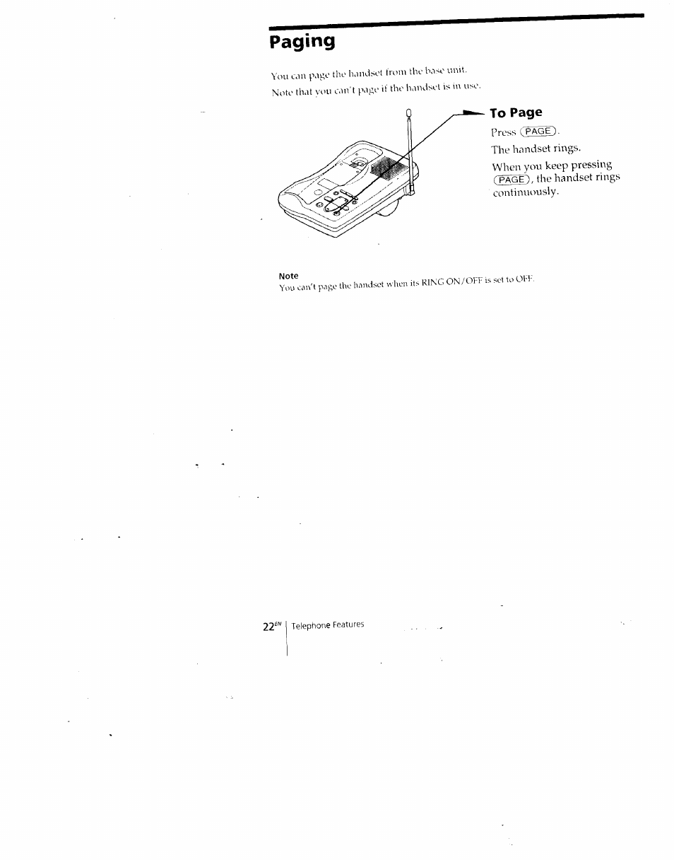 Paging, Note | Sony SPP-A700 User Manual | Page 22 / 92