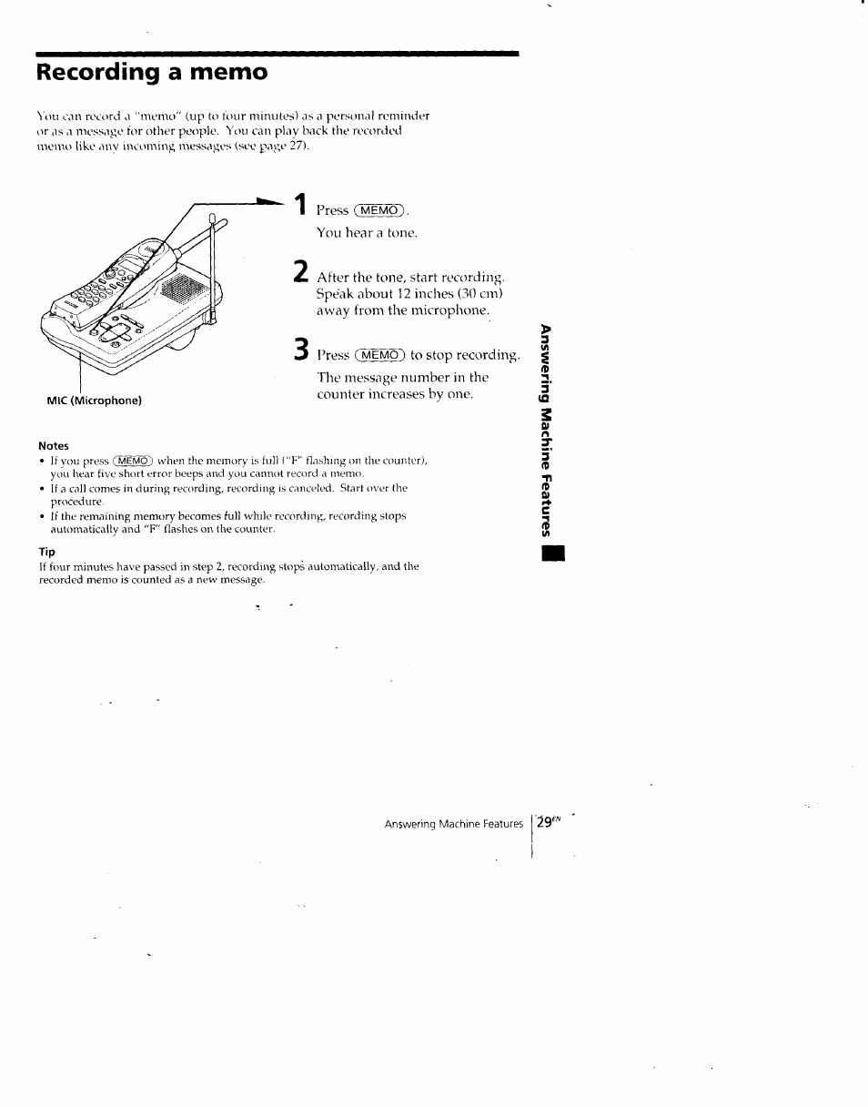 Recording a memo | Sony SPP-A700 User Manual | Page 29 / 92