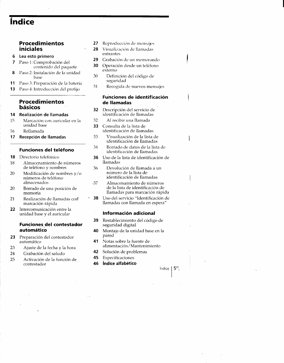 Índice, Procedimientos, Iniciales | 6 lea esto primero, Procedimientos iniciales, Básicos | Sony SPP-A700 User Manual | Page 51 / 92