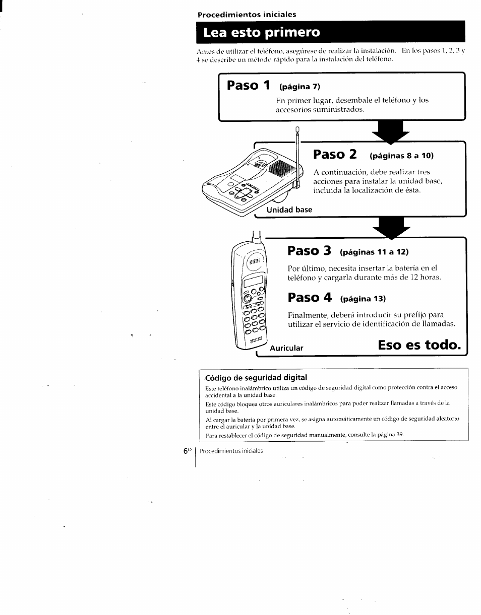 Procedimientos iniciales, Lea esto primero, Eso es todo | Código de seguridad digital, Paso 1, Paso 2, Paso 3, Paso 4 | Sony SPP-A700 User Manual | Page 52 / 92