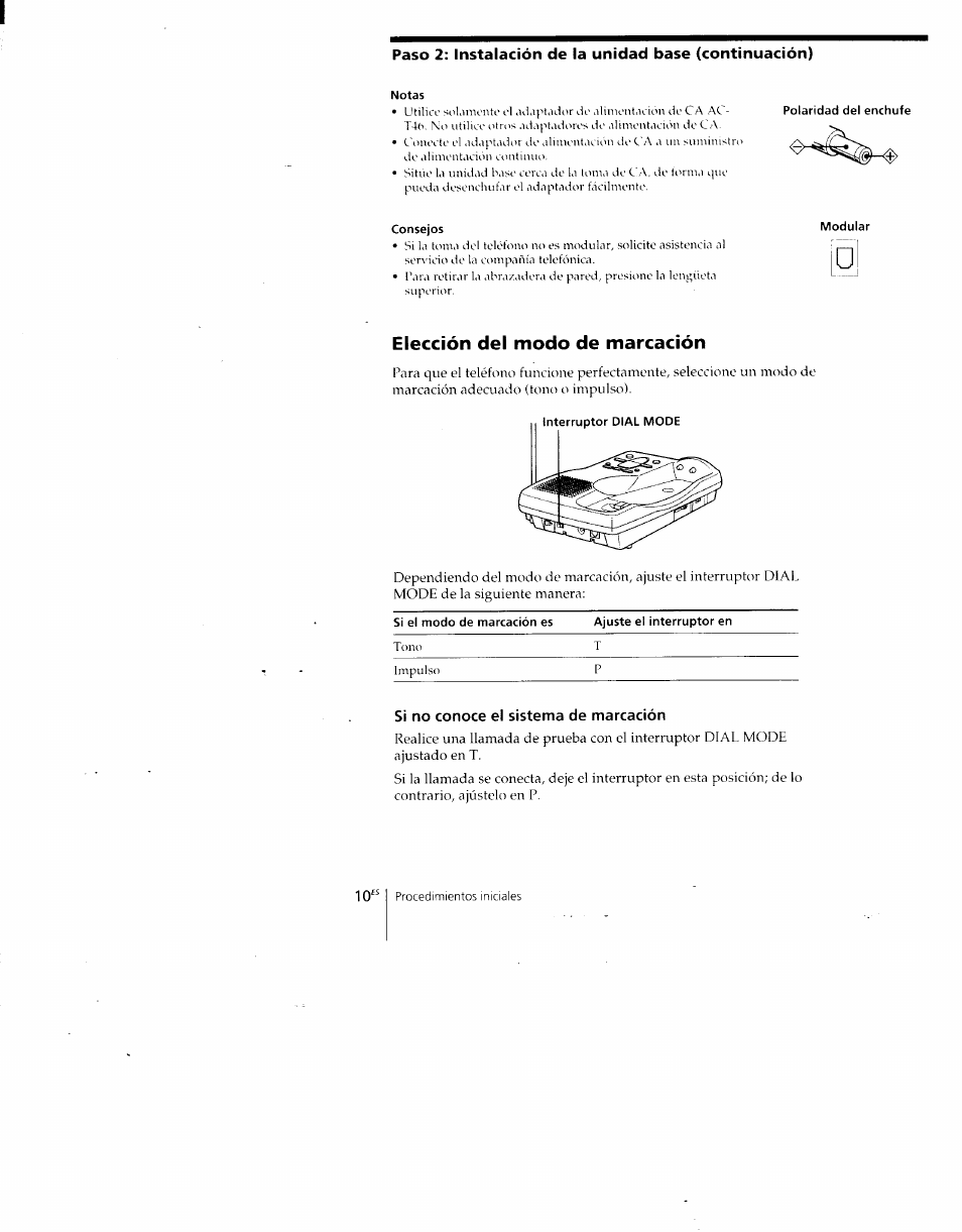 Notas, Consejos, Elección del modo de marcación | Si no conoce el sistema de marcación | Sony SPP-A700 User Manual | Page 56 / 92