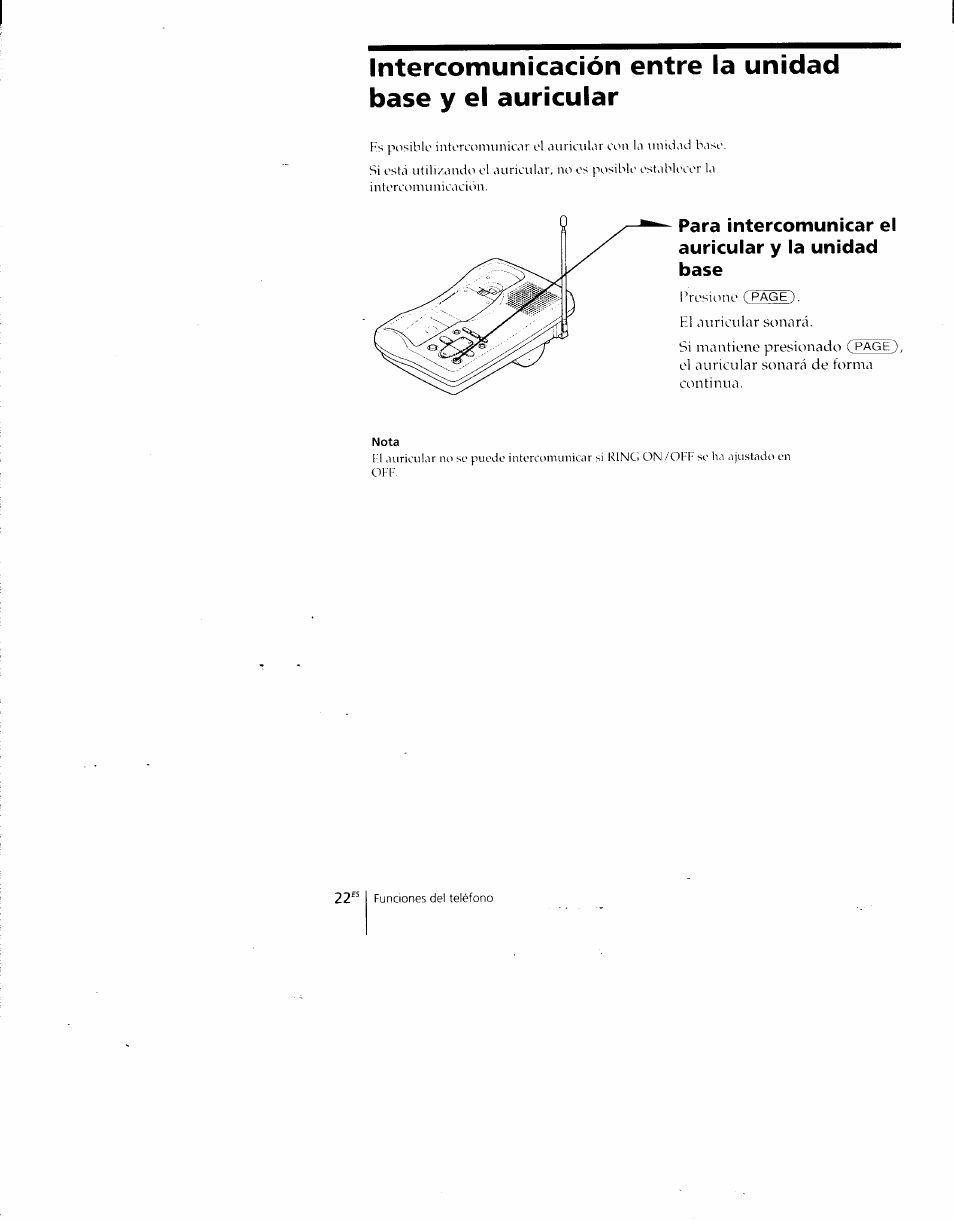 Para intercomunicar el auricular y la unidad base | Sony SPP-A700 User Manual | Page 68 / 92