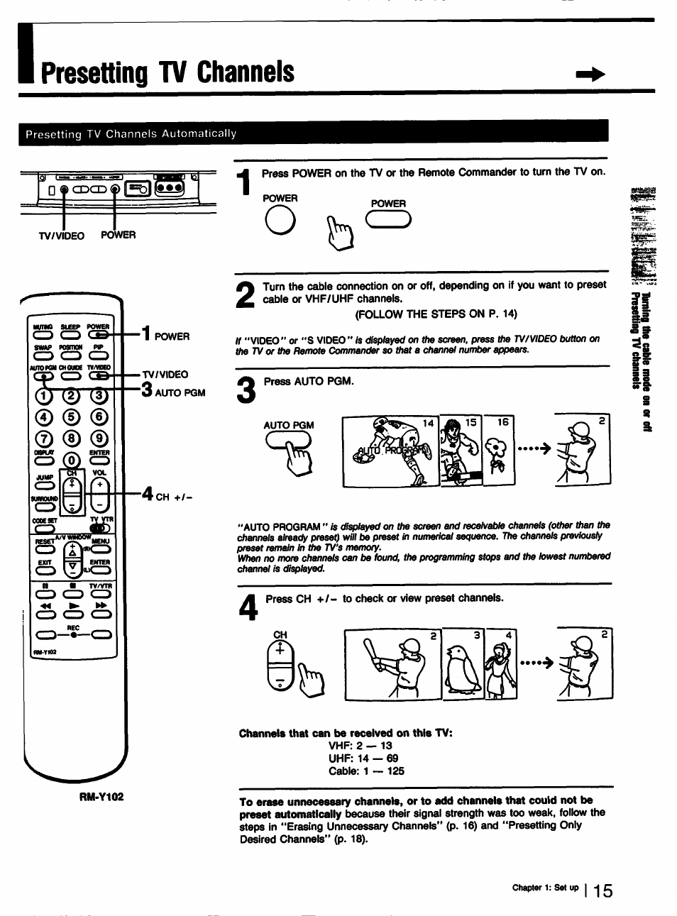 Presetting tv channels | Sony KV-32TS35 User Manual | Page 15 / 48