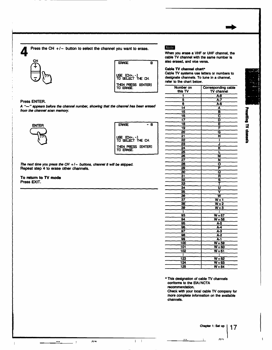 Press enter, Repeat step 4 to erase other channels, To return to tv mode | Press exit | Sony KV-32TS35 User Manual | Page 17 / 48