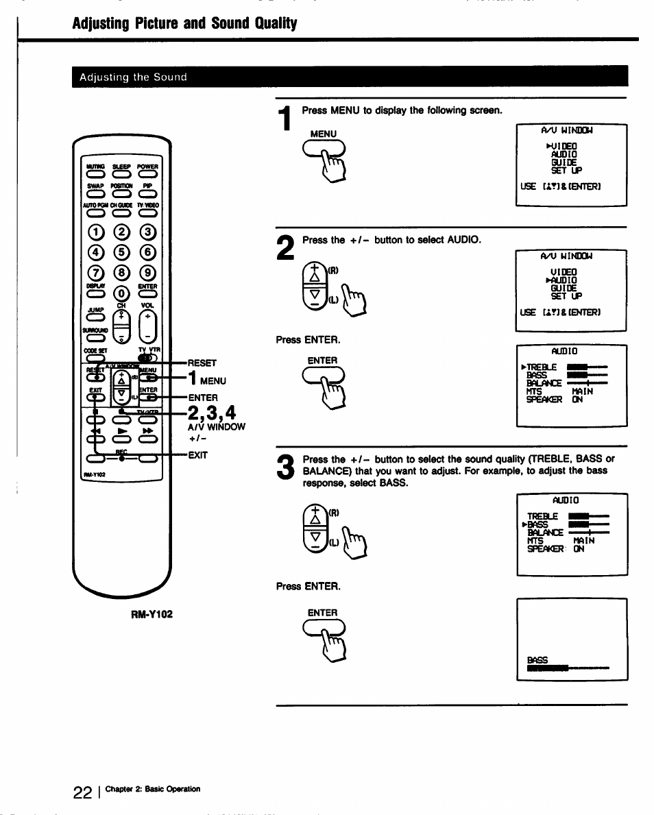 Adjusting picture and sound quaiity | Sony KV-32TS35 User Manual | Page 22 / 48