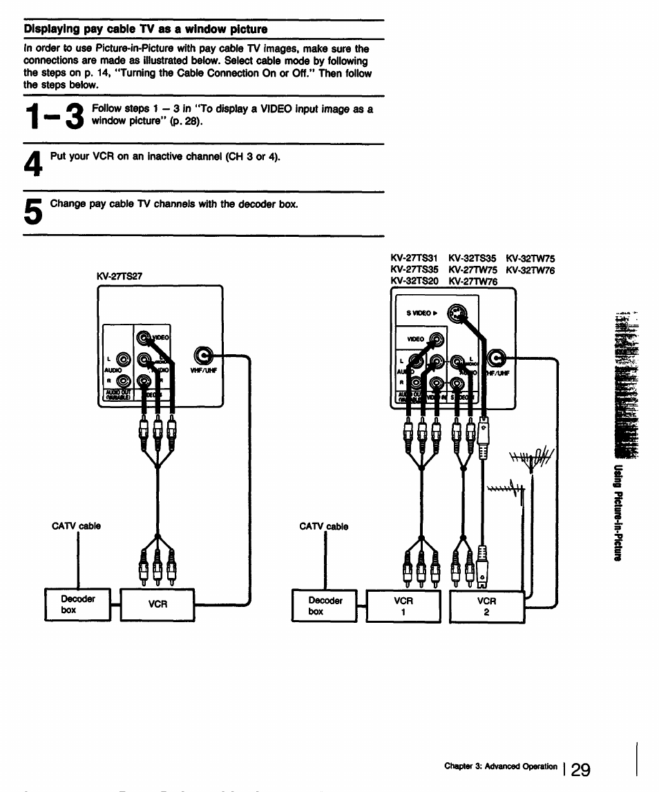 Displaying pay cable tv as a window picture | Sony KV-32TS35 User Manual | Page 29 / 48