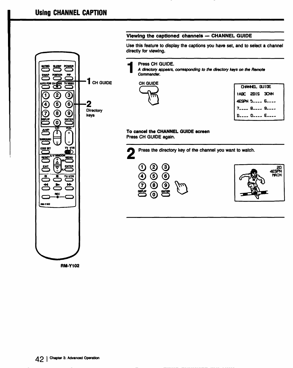 Viewing the captioned channeis — channel guide, To cancel the channel guide screen | Sony KV-32TS35 User Manual | Page 42 / 48