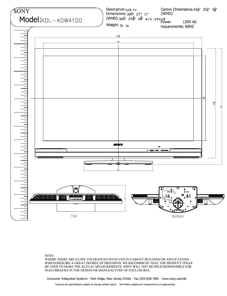 Sony KDL-40W4100 User Manual | 3 pages