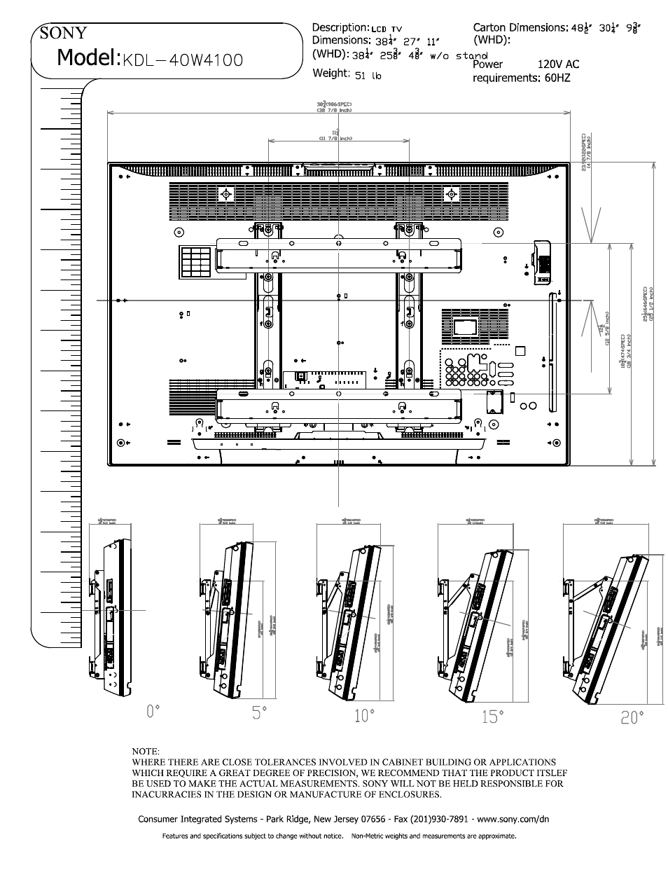 Model:kdl | Sony KDL-40W4100 User Manual | Page 3 / 3