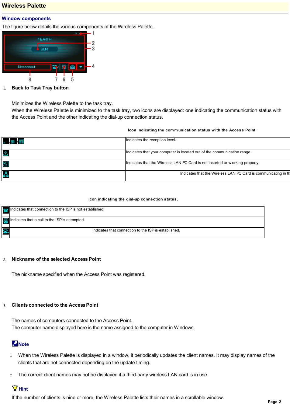 Wireless palette | Sony PCWA-A100 User Manual | Page 2 / 17
