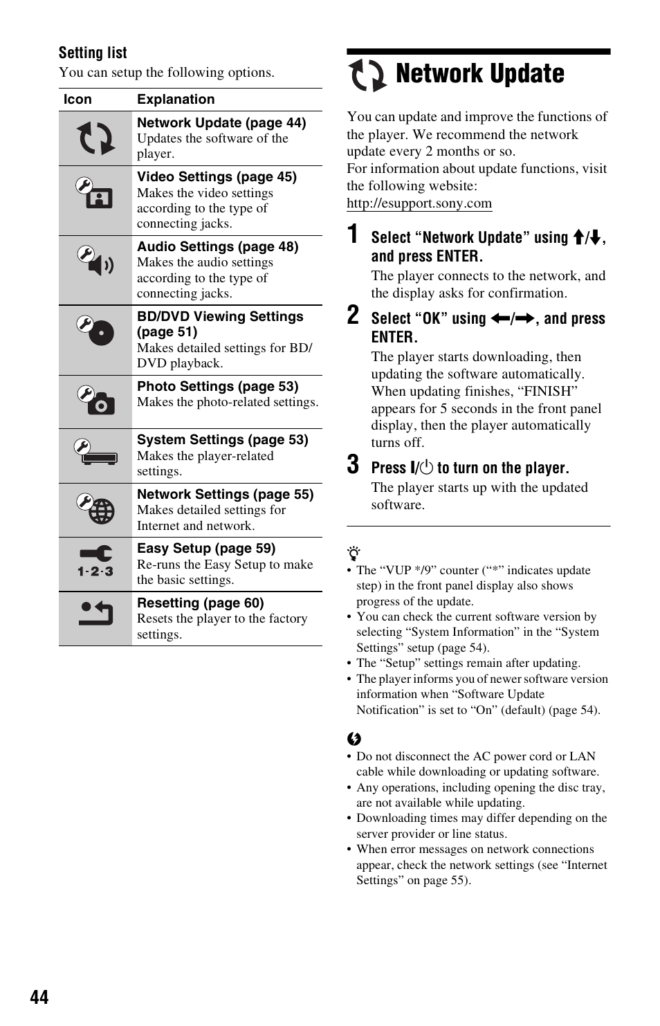 Network update | Sony BDP-S560 User Manual | Page 44 / 87