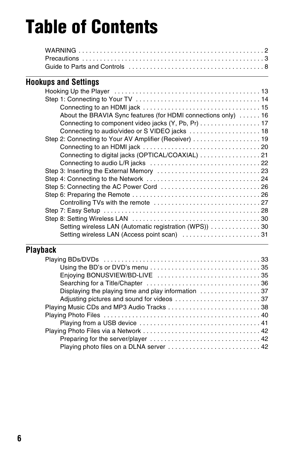 Sony BDP-S560 User Manual | Page 6 / 87