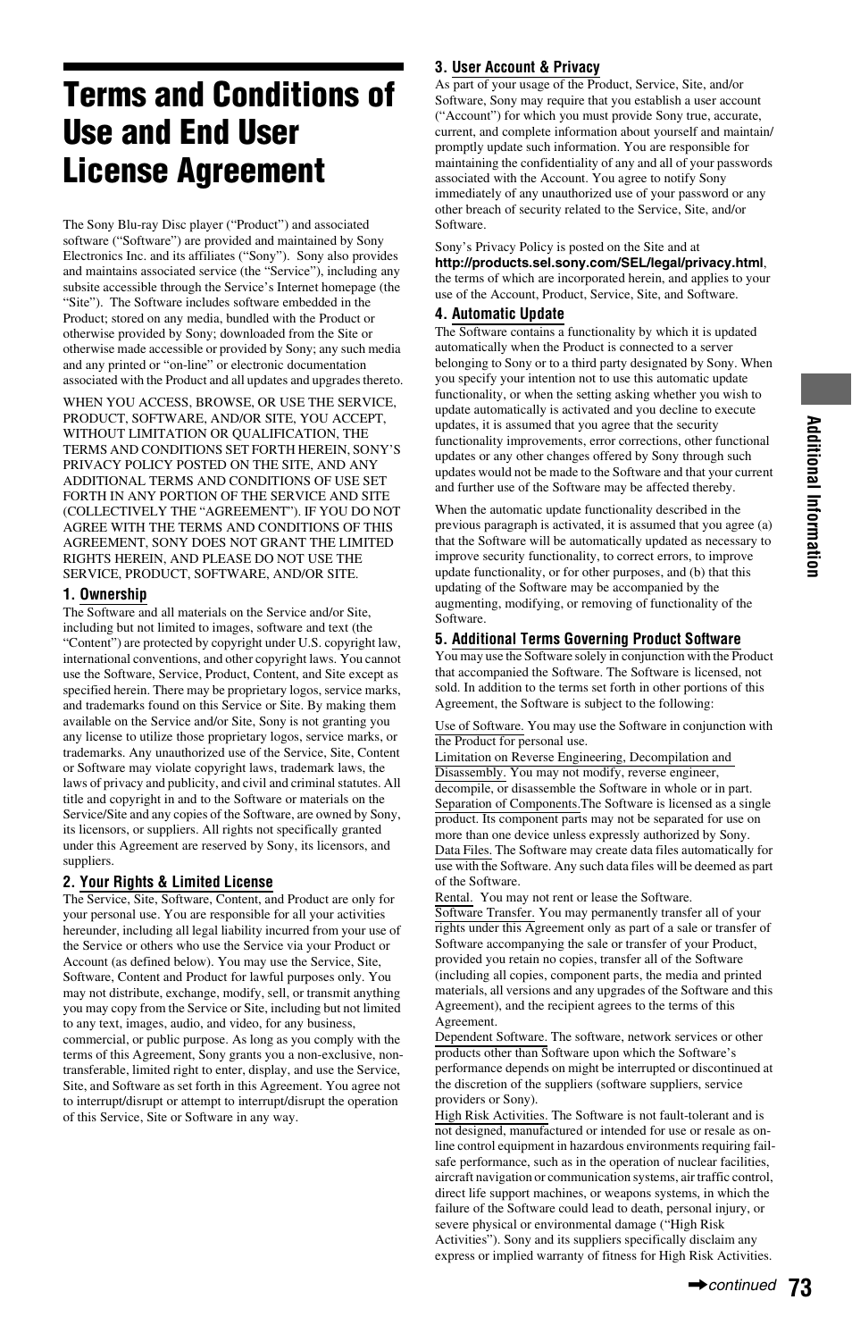 Sony BDP-S560 User Manual | Page 73 / 87
