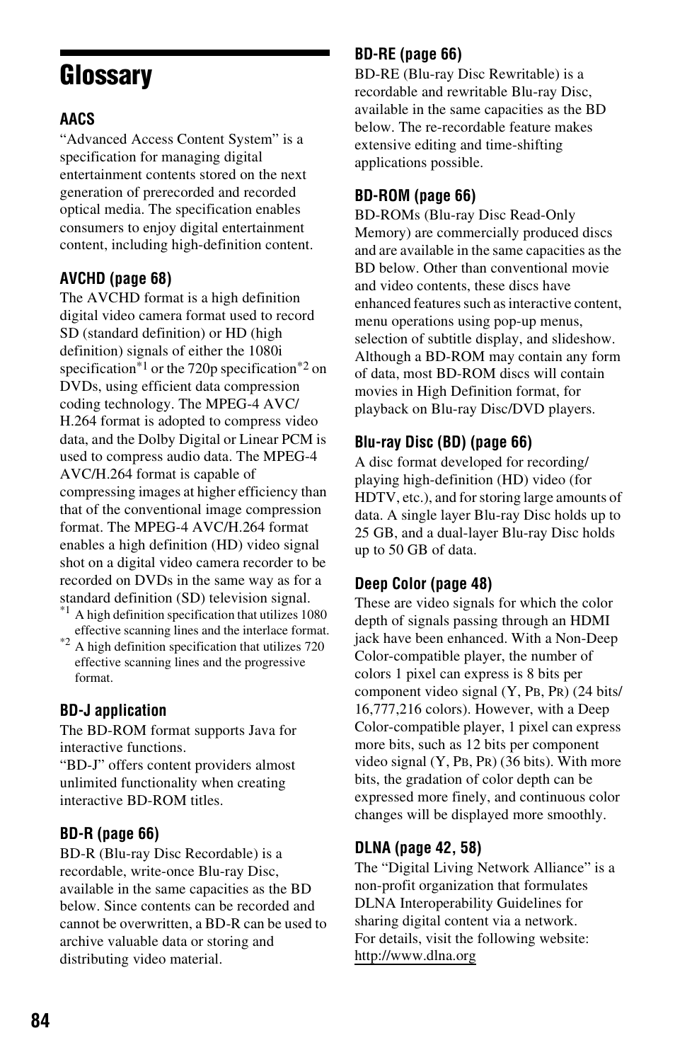 Glossary | Sony BDP-S560 User Manual | Page 84 / 87