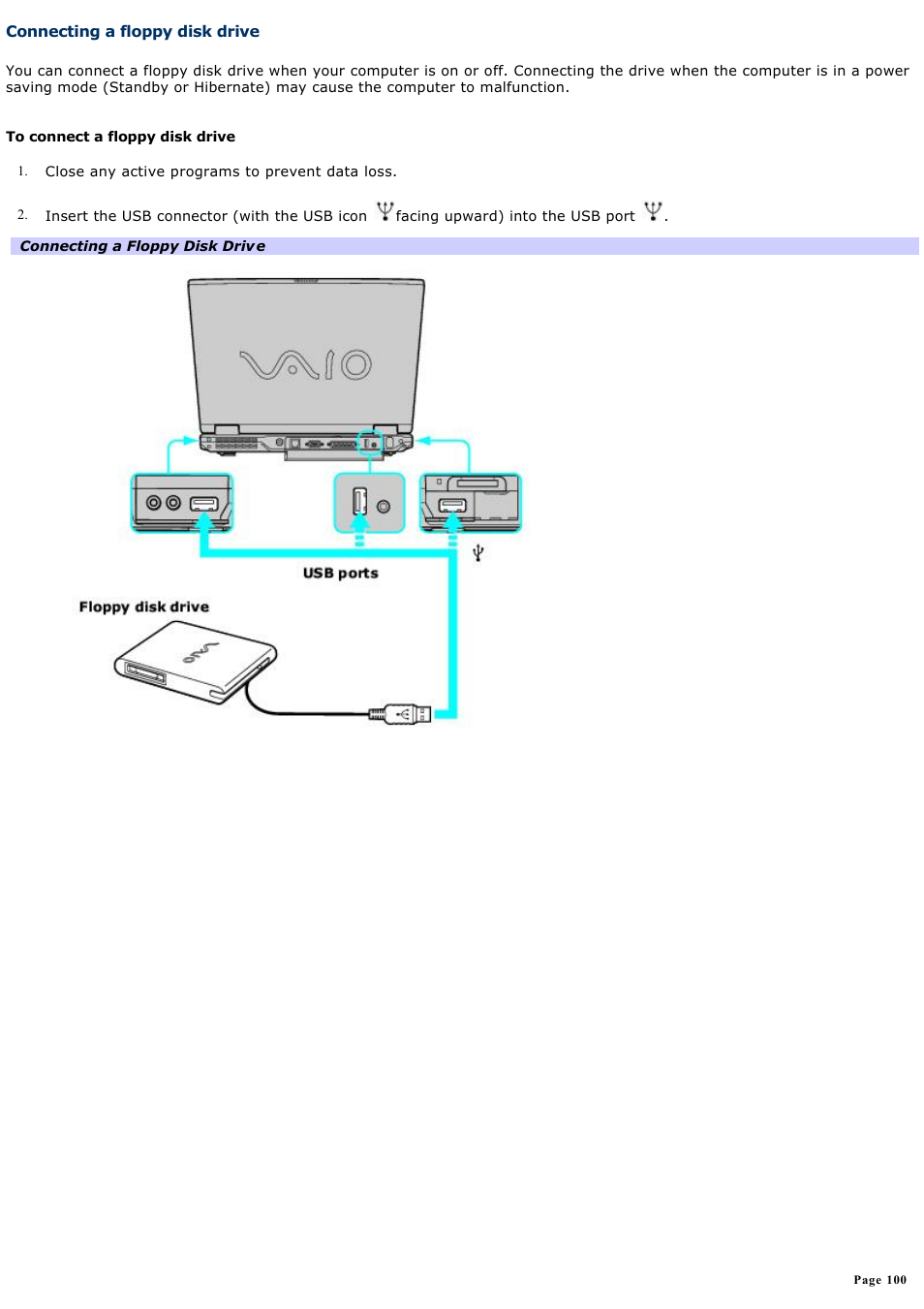 Connecting a floppy disk drive | Sony PCG-GRX690K User Manual | Page 100 / 264