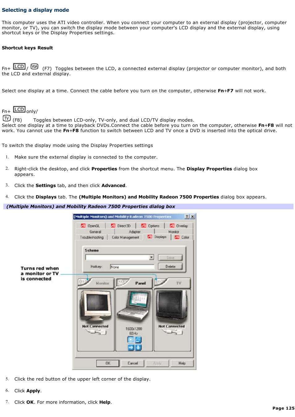 Selecting a display mode, For more information, For more | Sony PCG-GRX690K User Manual | Page 125 / 264