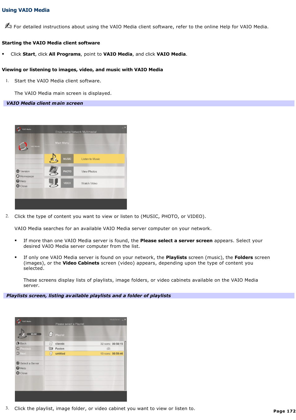 Using vaio media | Sony PCG-GRX690K User Manual | Page 172 / 264