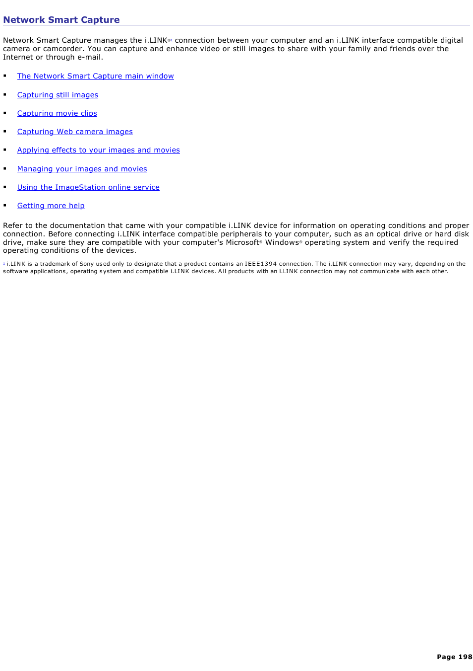 Network smart capture | Sony PCG-GRX690K User Manual | Page 198 / 264