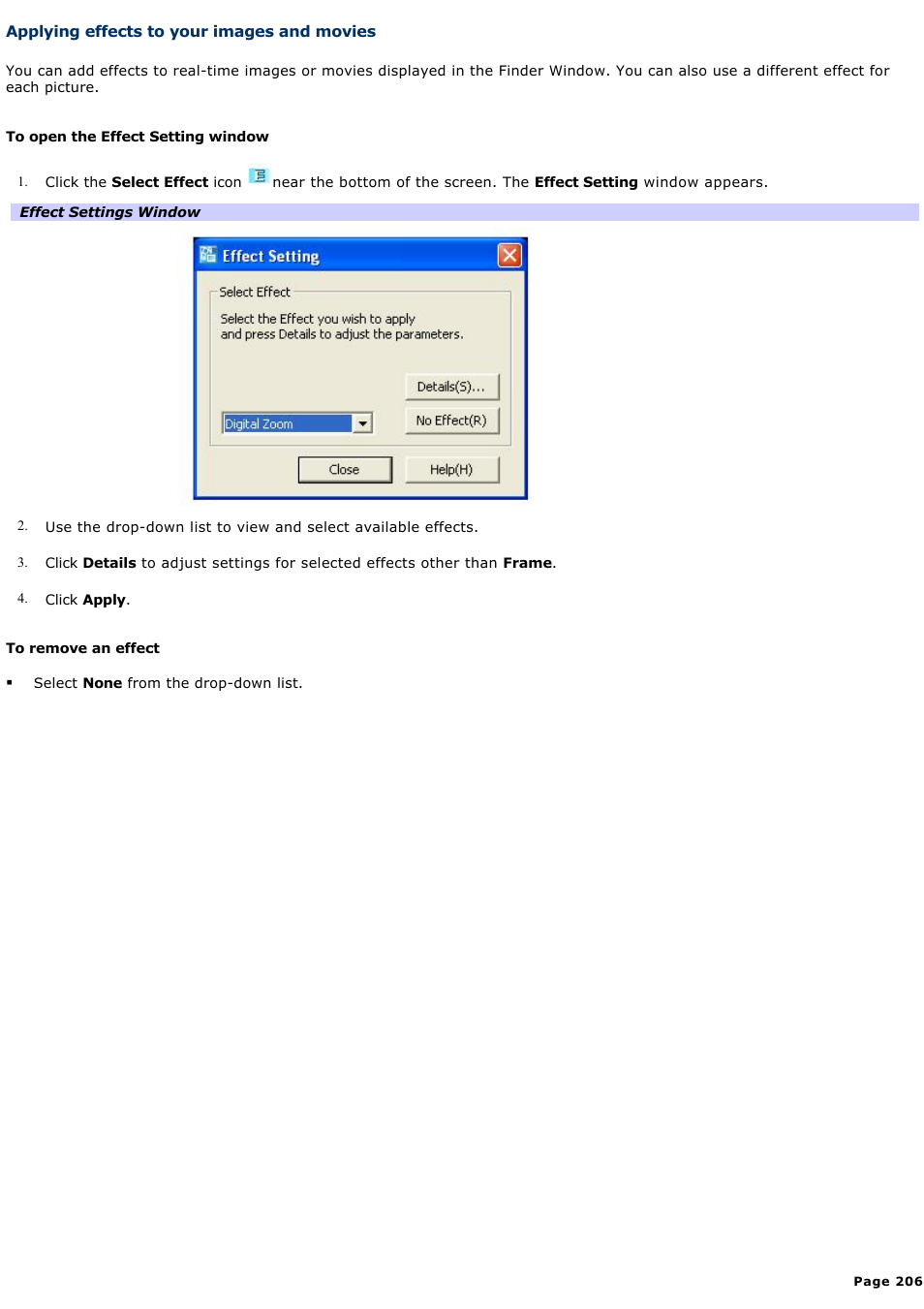 Applying effects to your images and movies | Sony PCG-GRX690K User Manual | Page 206 / 264