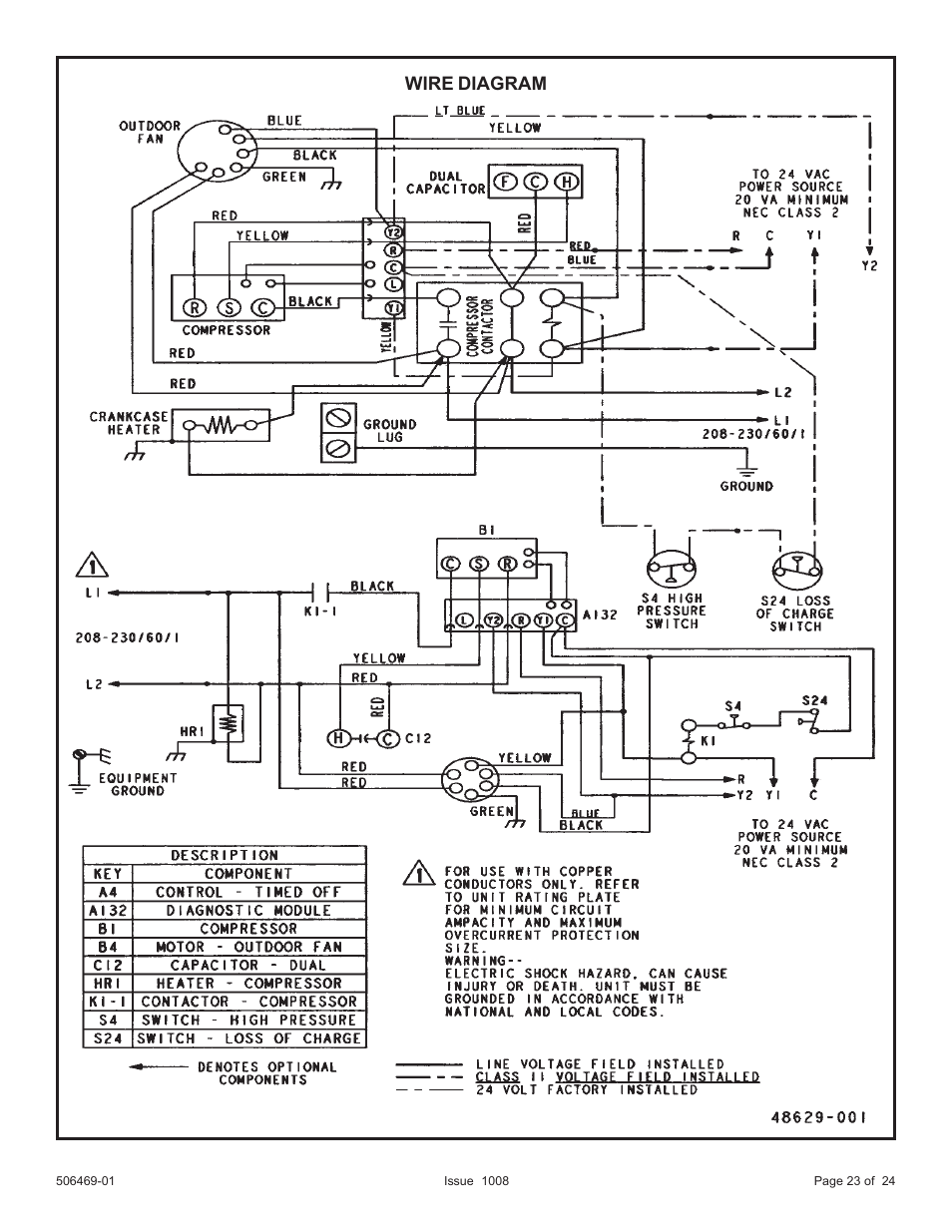 Wire diagram | Allied Air Enterprises 4AC18LT User Manual | Page 23 / 24