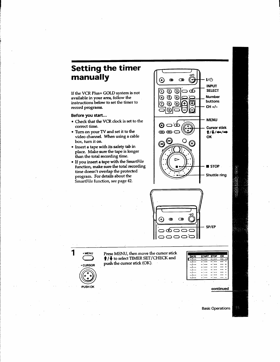 Setting the timer manually, Before you start | Sony SLV-M91HF User Manual | Page 15 / 80