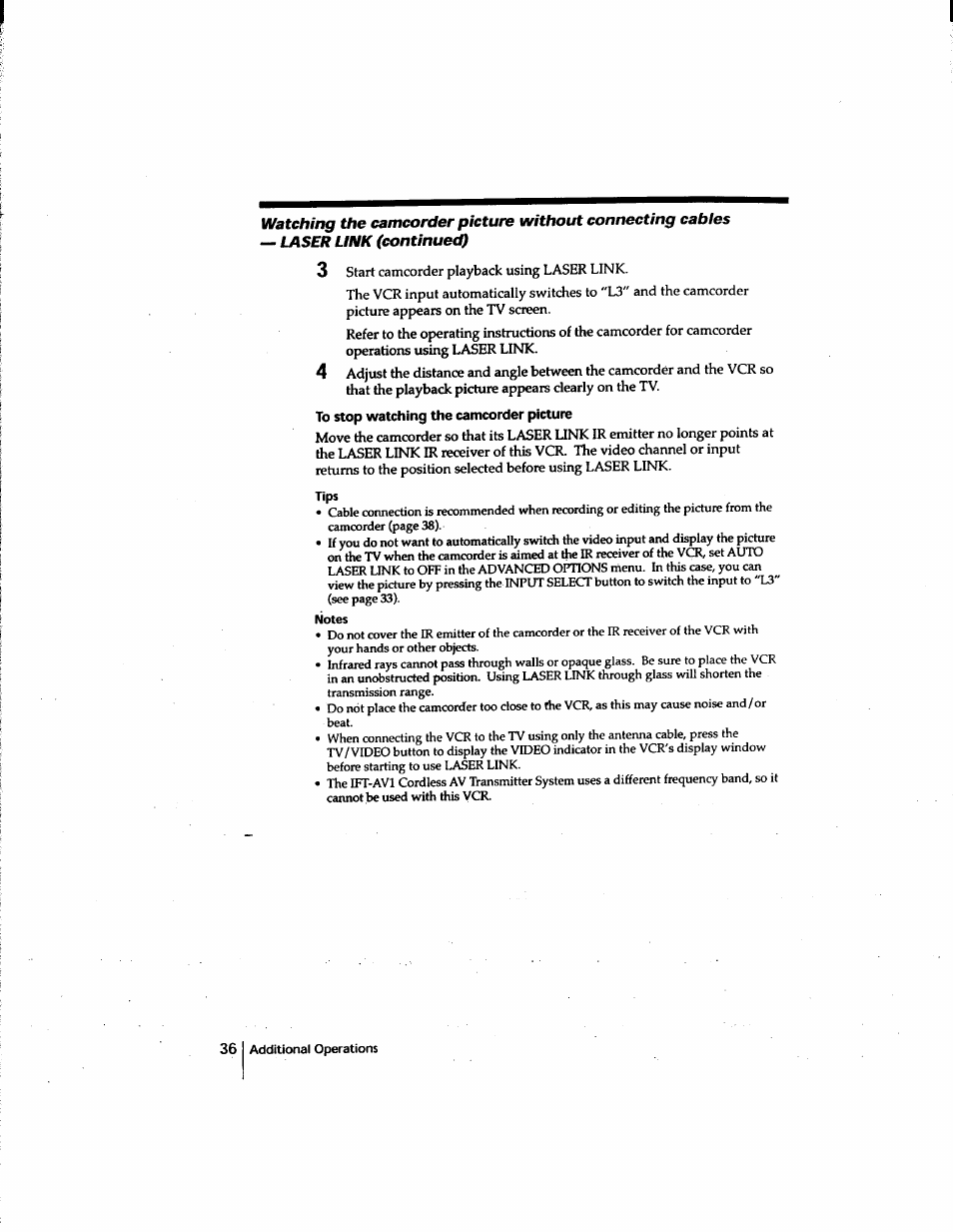 To stop watching the camcorder picture | Sony SLV-M91HF User Manual | Page 36 / 80