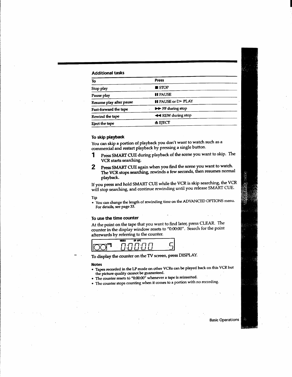 To skip playback, To use the time counter, Notes | Sony SLV-M91HF User Manual | Page 5 / 80