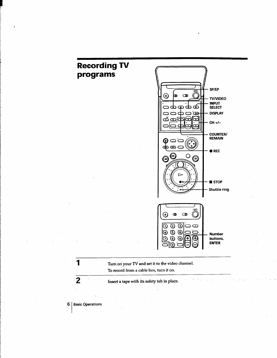 Recording tv programs, Recording tv programs 1 | Sony SLV-M91HF User Manual | Page 6 / 80