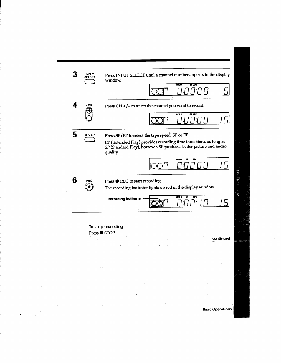 To stop recording, Continued, N n n - n n | Sony SLV-M91HF User Manual | Page 7 / 80