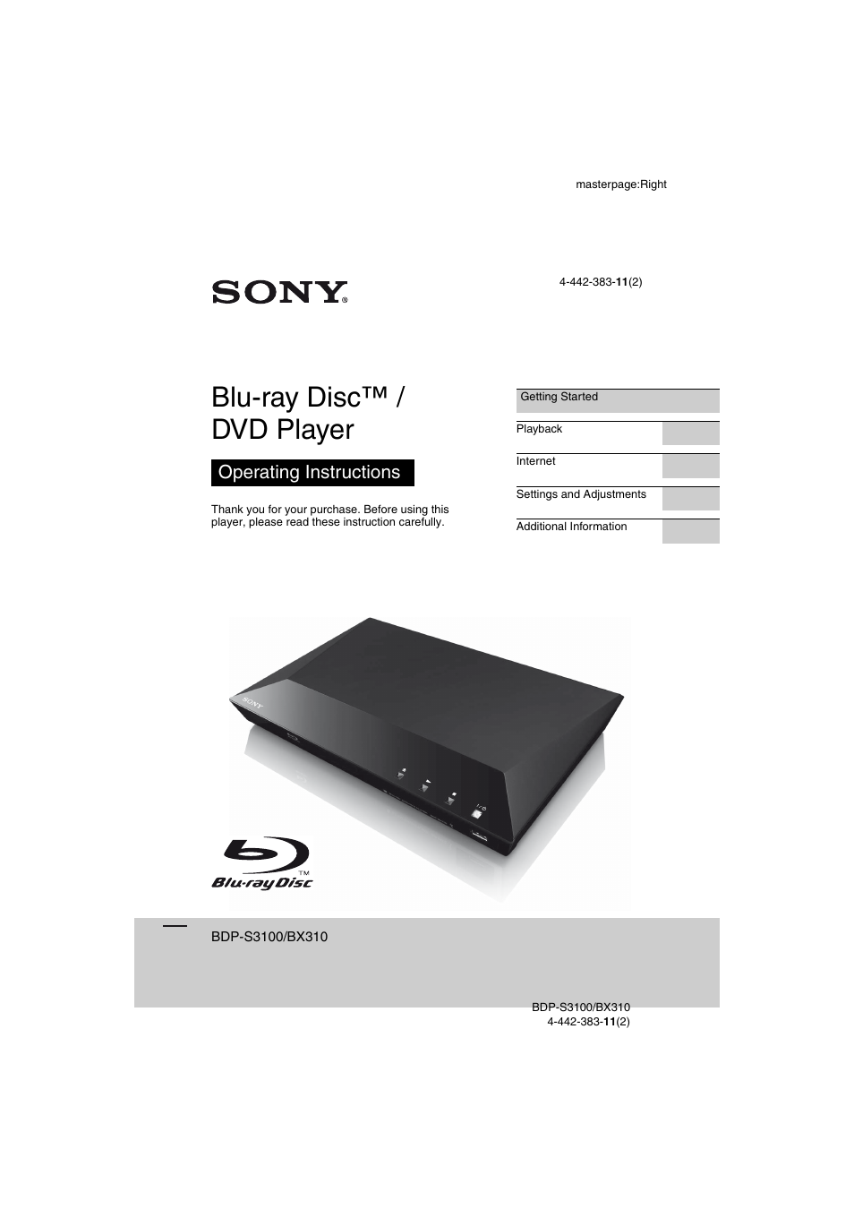 Sony BDP-S3100 User Manual | 44 pages