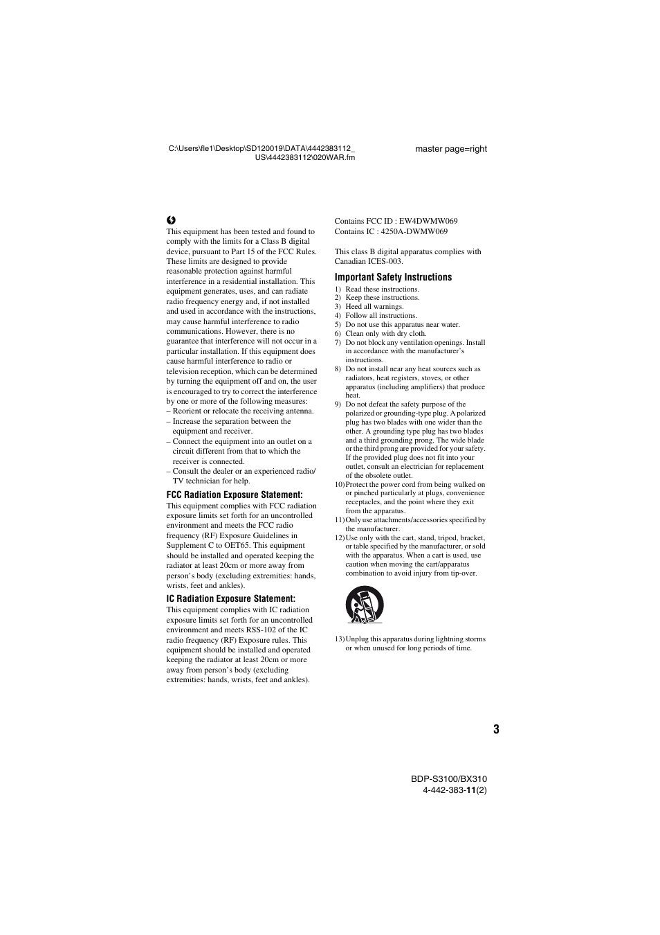 Sony BDP-S3100 User Manual | Page 3 / 44
