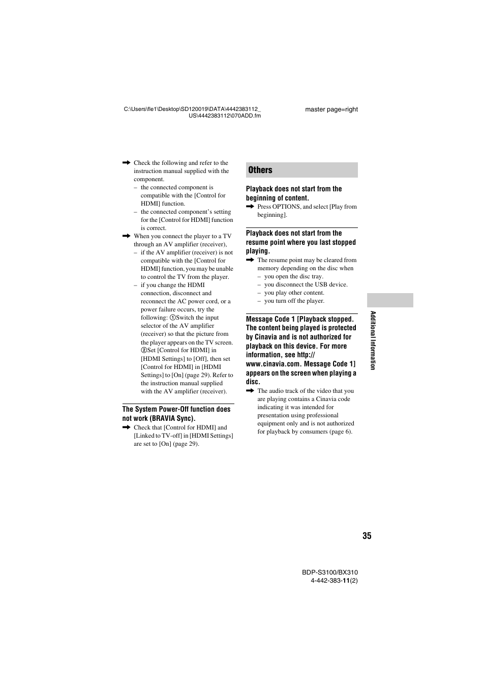 Others | Sony BDP-S3100 User Manual | Page 35 / 44