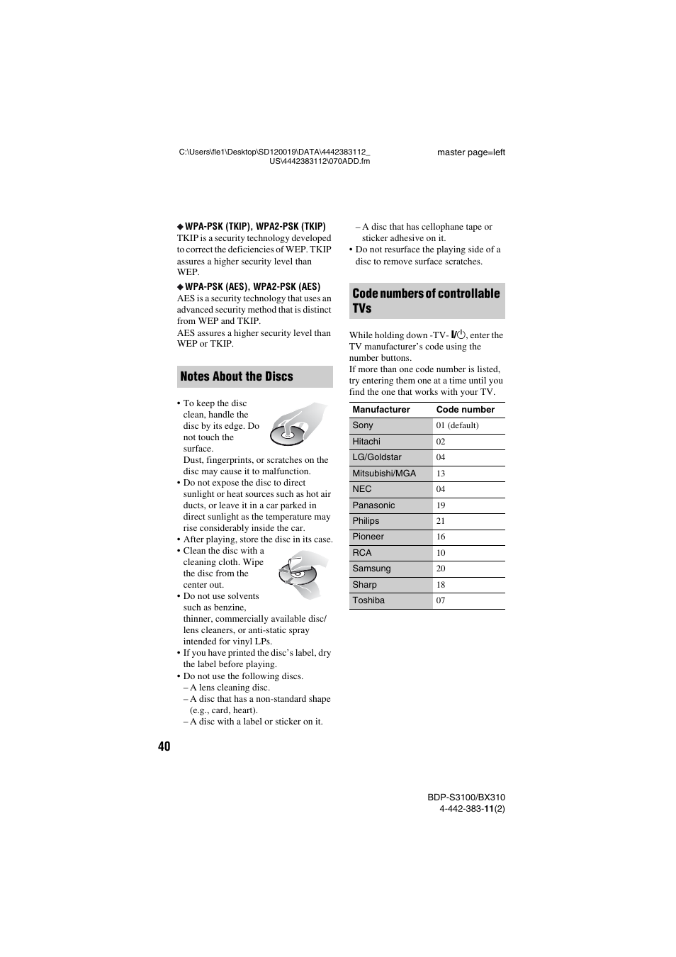 Sony BDP-S3100 User Manual | Page 40 / 44