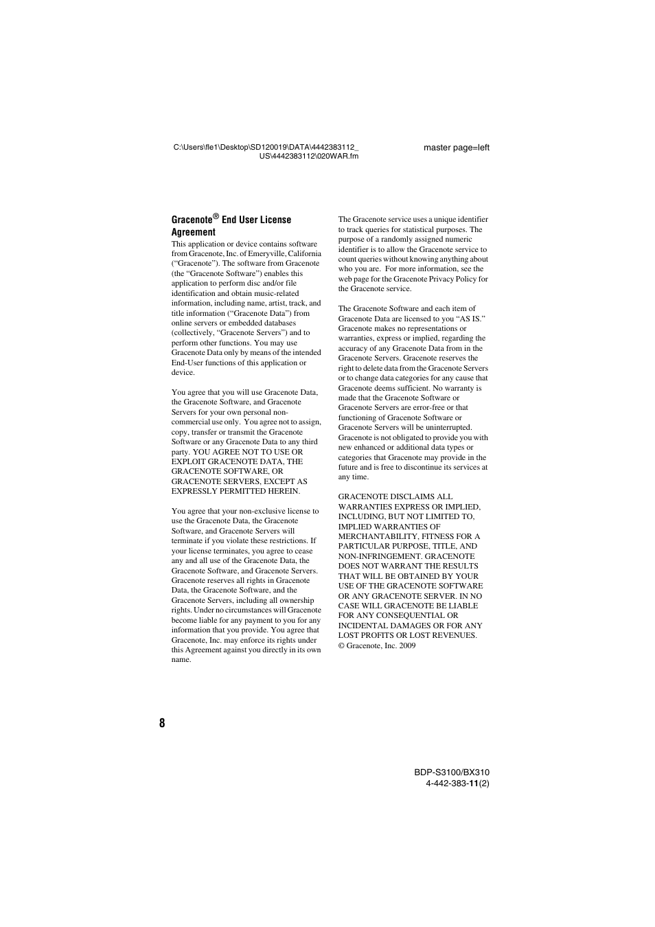 Sony BDP-S3100 User Manual | Page 8 / 44