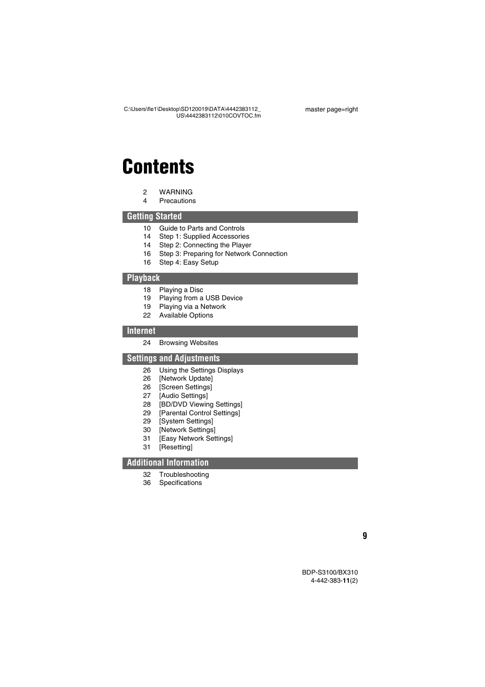 Sony BDP-S3100 User Manual | Page 9 / 44