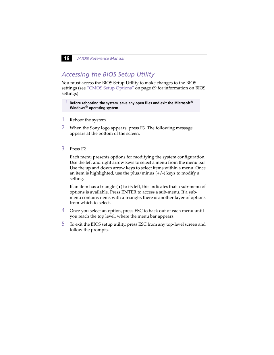 Accessing the bios setup utility | Sony PCV-J100 User Manual | Page 30 / 114