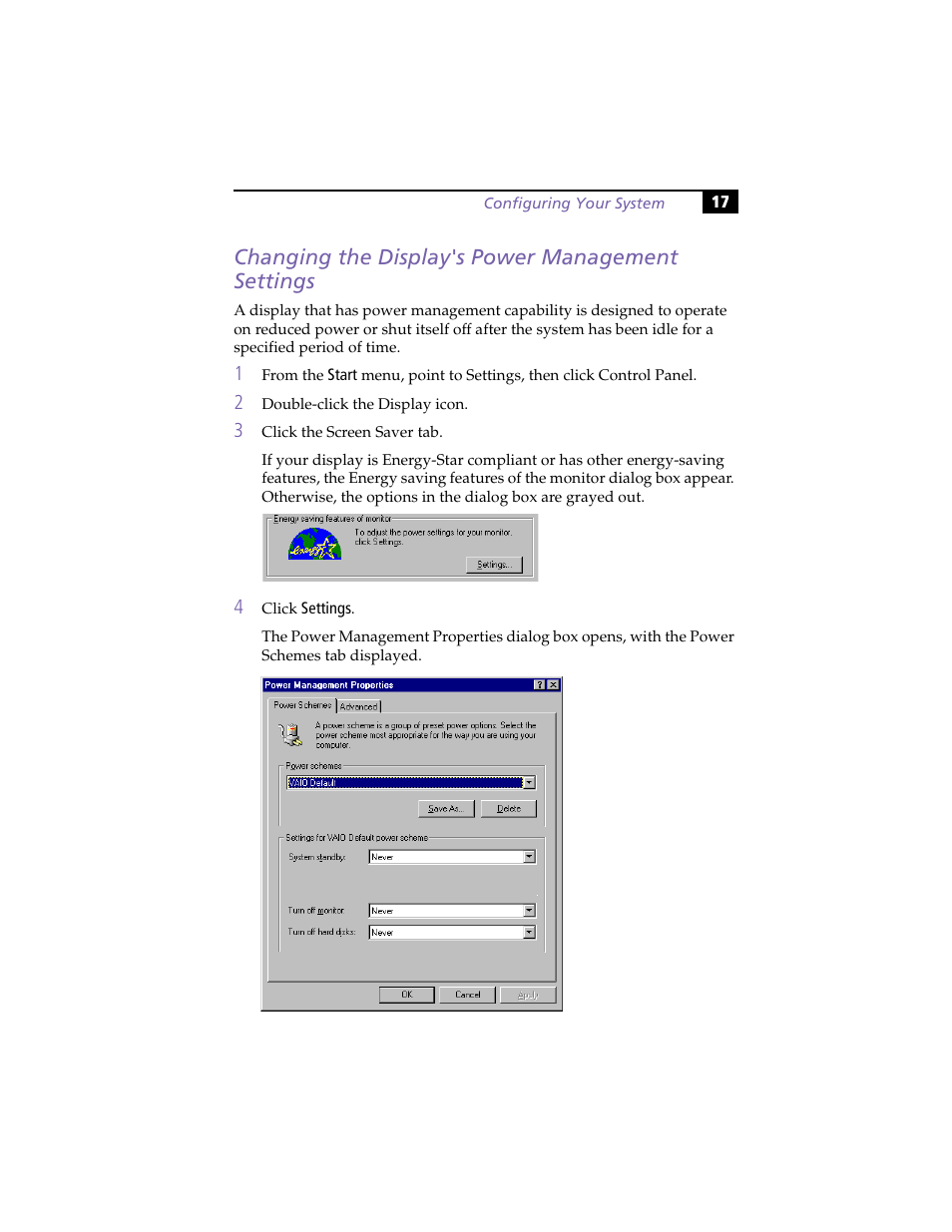 Changing the display's power management settings | Sony PCV-J100 User Manual | Page 31 / 114