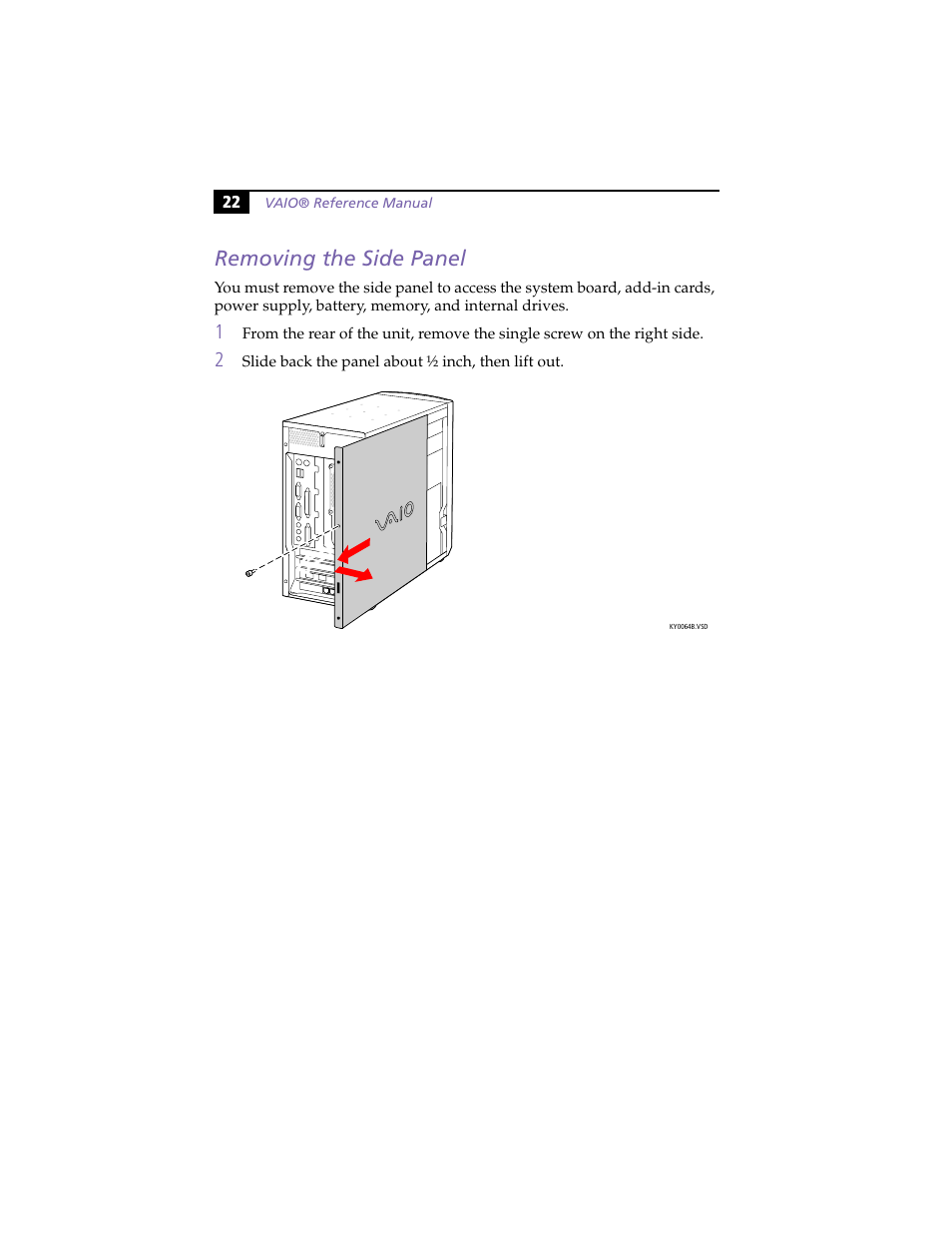 Removing the side panel | Sony PCV-J100 User Manual | Page 36 / 114