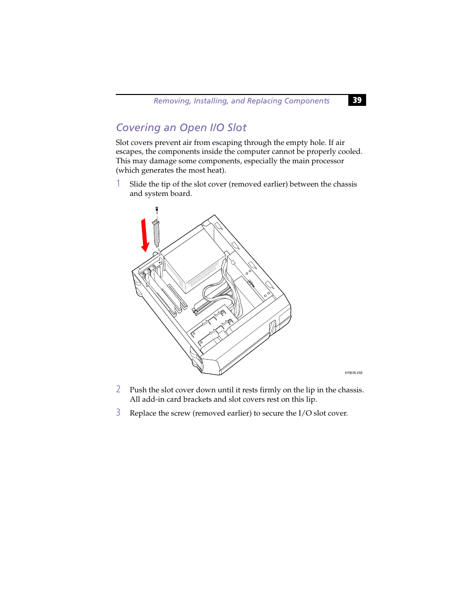 Covering an open i/o slot, Covering, An open i/o slot | Sony PCV-J100 User Manual | Page 53 / 114