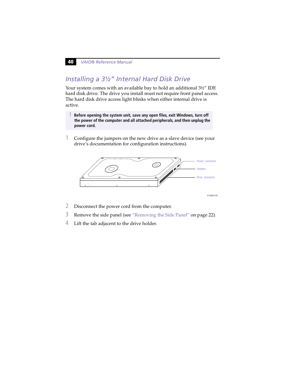 Installing a 3º” internal hard disk drive, Installing a 3½” internal hard disk drive | Sony PCV-J100 User Manual | Page 54 / 114