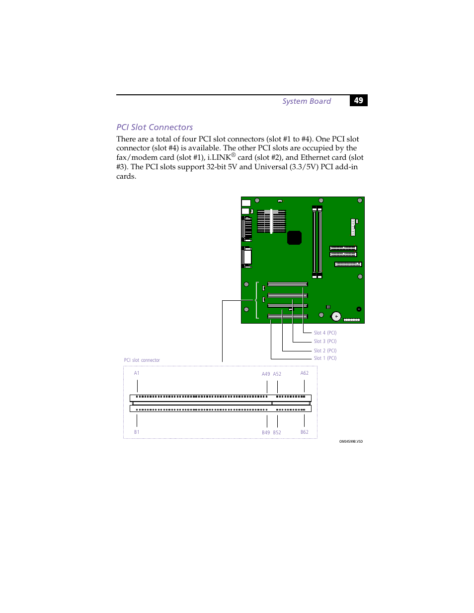 Pci slot connectors, 49 pci slot connectors | Sony PCV-J100 User Manual | Page 63 / 114