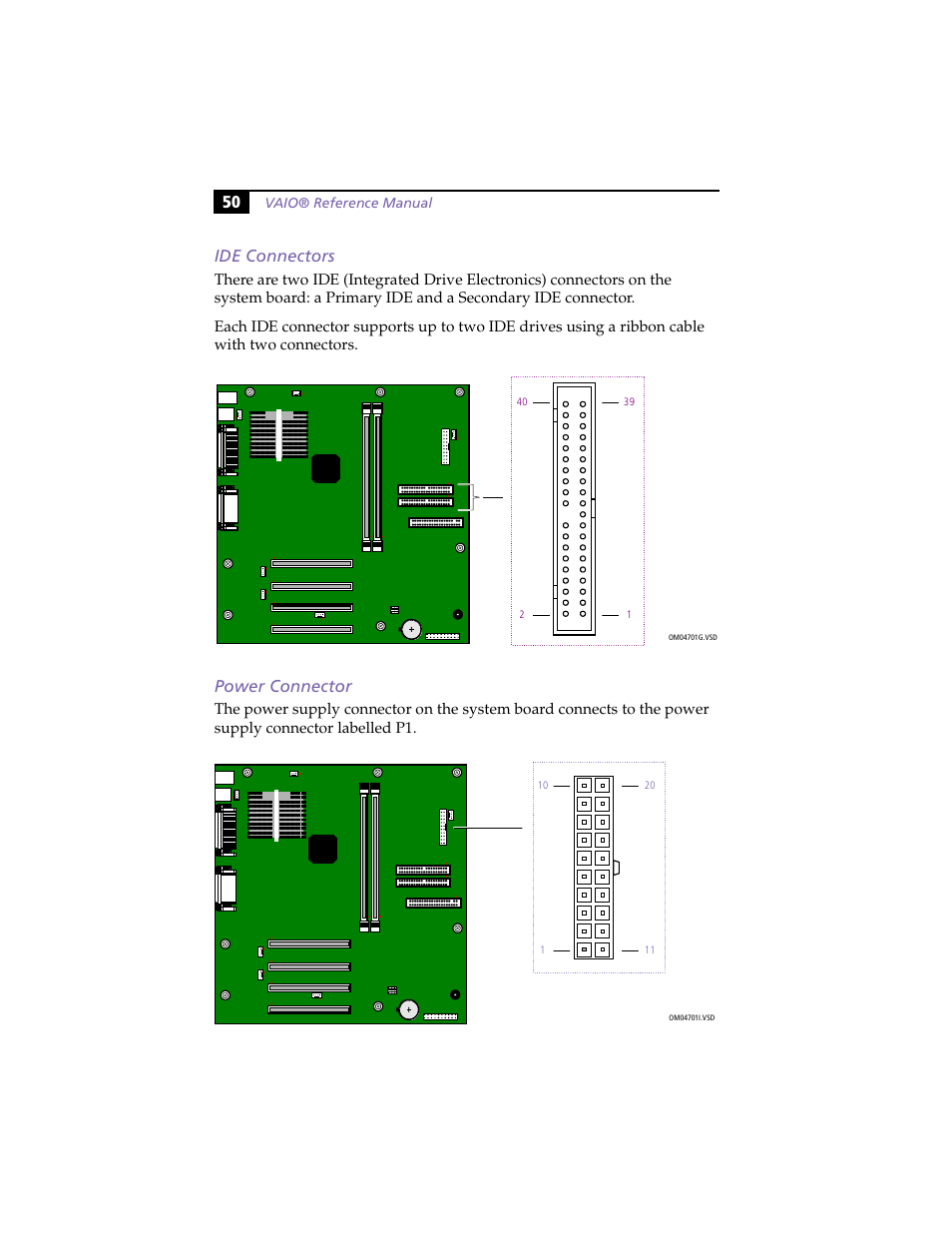 Ide connectors, Power connector, Ide connectors power connector | 50 ide connectors | Sony PCV-J100 User Manual | Page 64 / 114