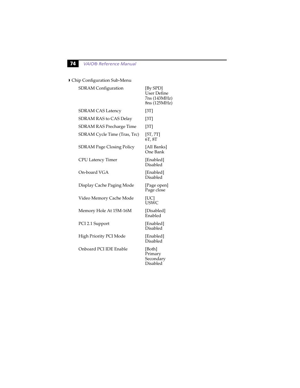 Chip configuration sub-menu | Sony PCV-J100 User Manual | Page 88 / 114