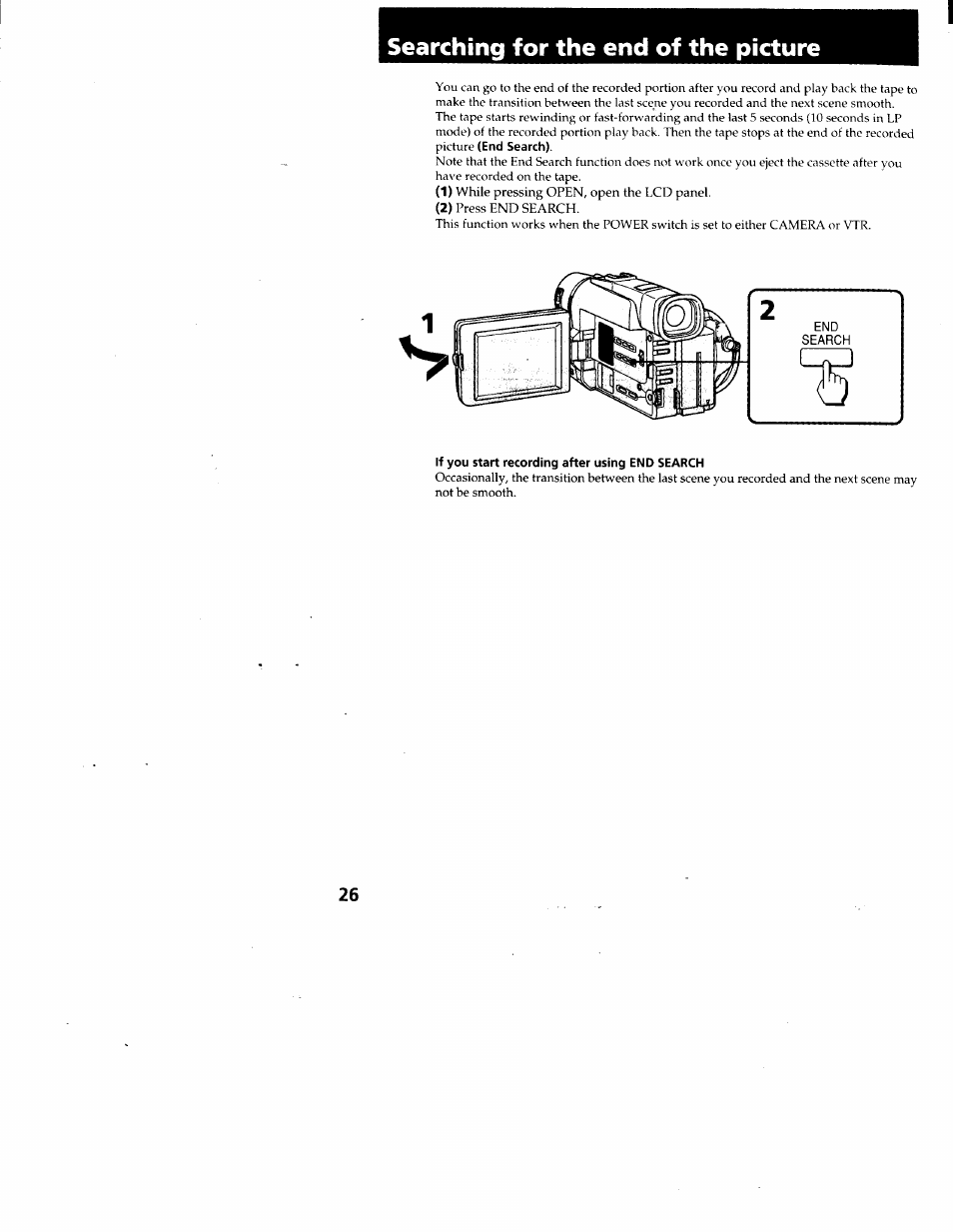 Searching for the end of the picture, If you start recording after using end search | Sony CCD-TRV95 User Manual | Page 27 / 110