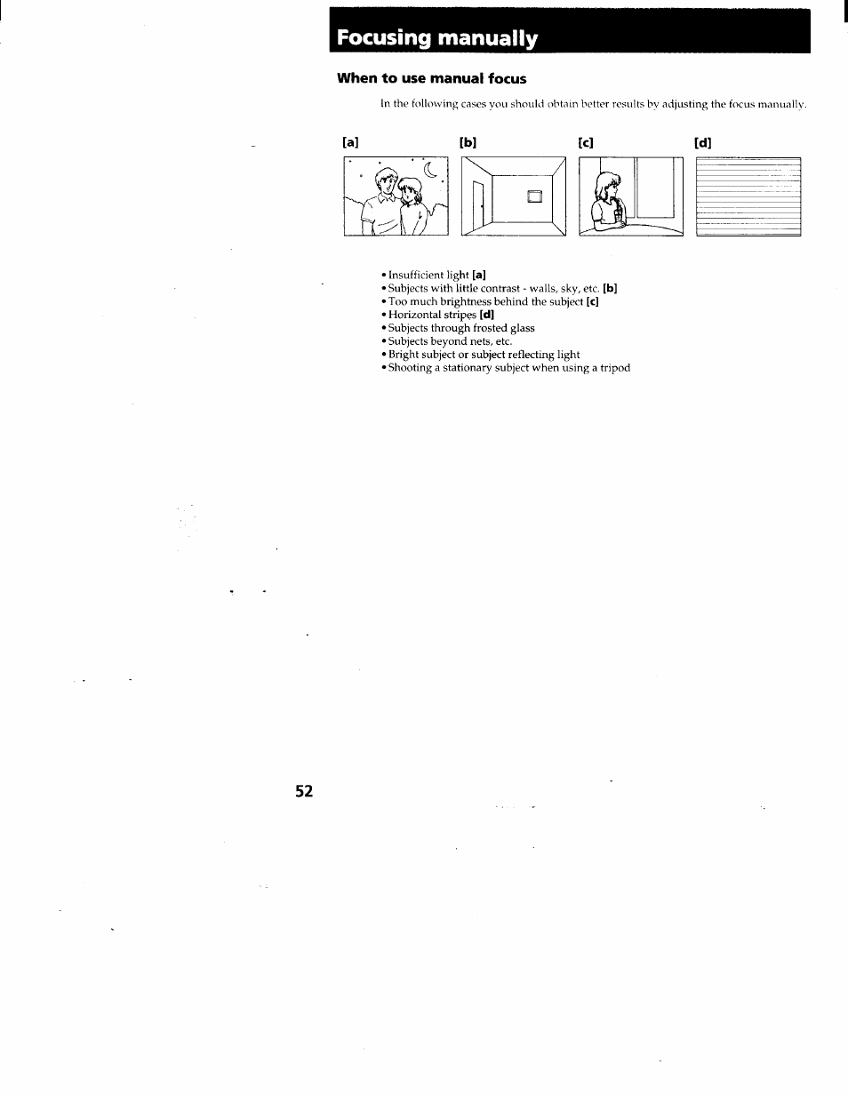 Focusing manually, When to use manual focus | Sony CCD-TRV95 User Manual | Page 53 / 110