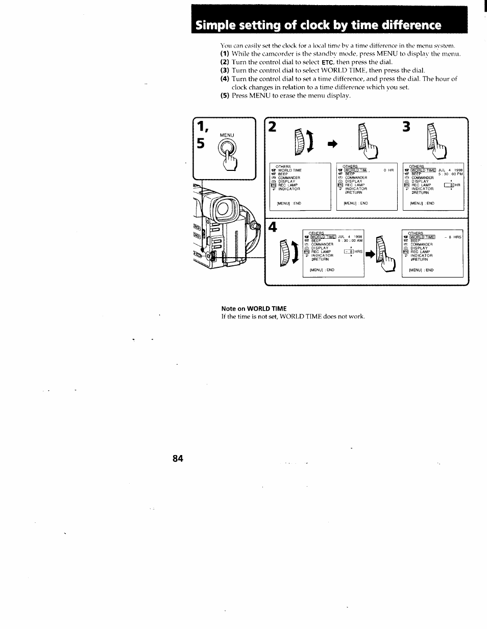 Simple setting of clock by time difference, Note on world time | Sony CCD-TRV95 User Manual | Page 87 / 110
