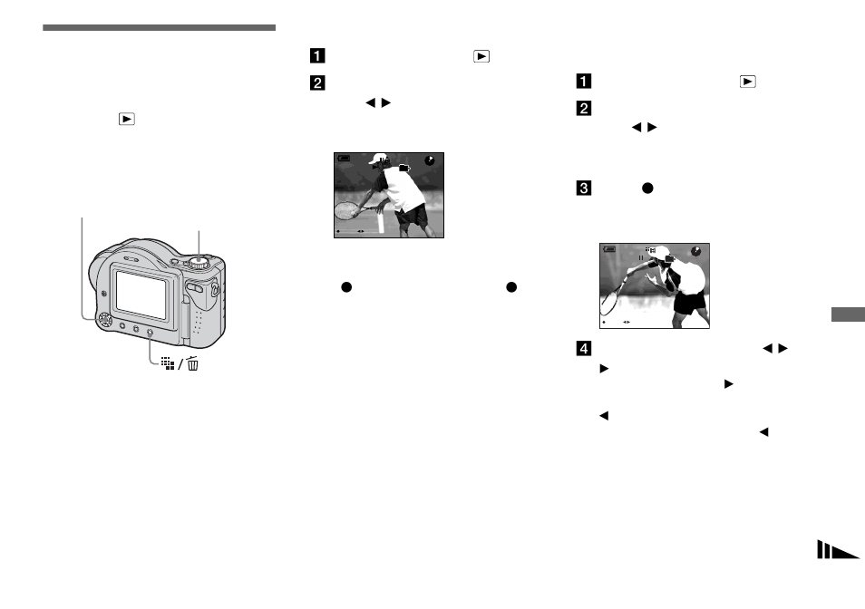 Playing back images shot in multi burst mode, Playing back continuously, Playing back frame by frame | Playing back images shot in multi burst, Mode, Jog playback, Playing back frame by frame — jog playback | Sony MVC-CD350 User Manual | Page 63 / 120